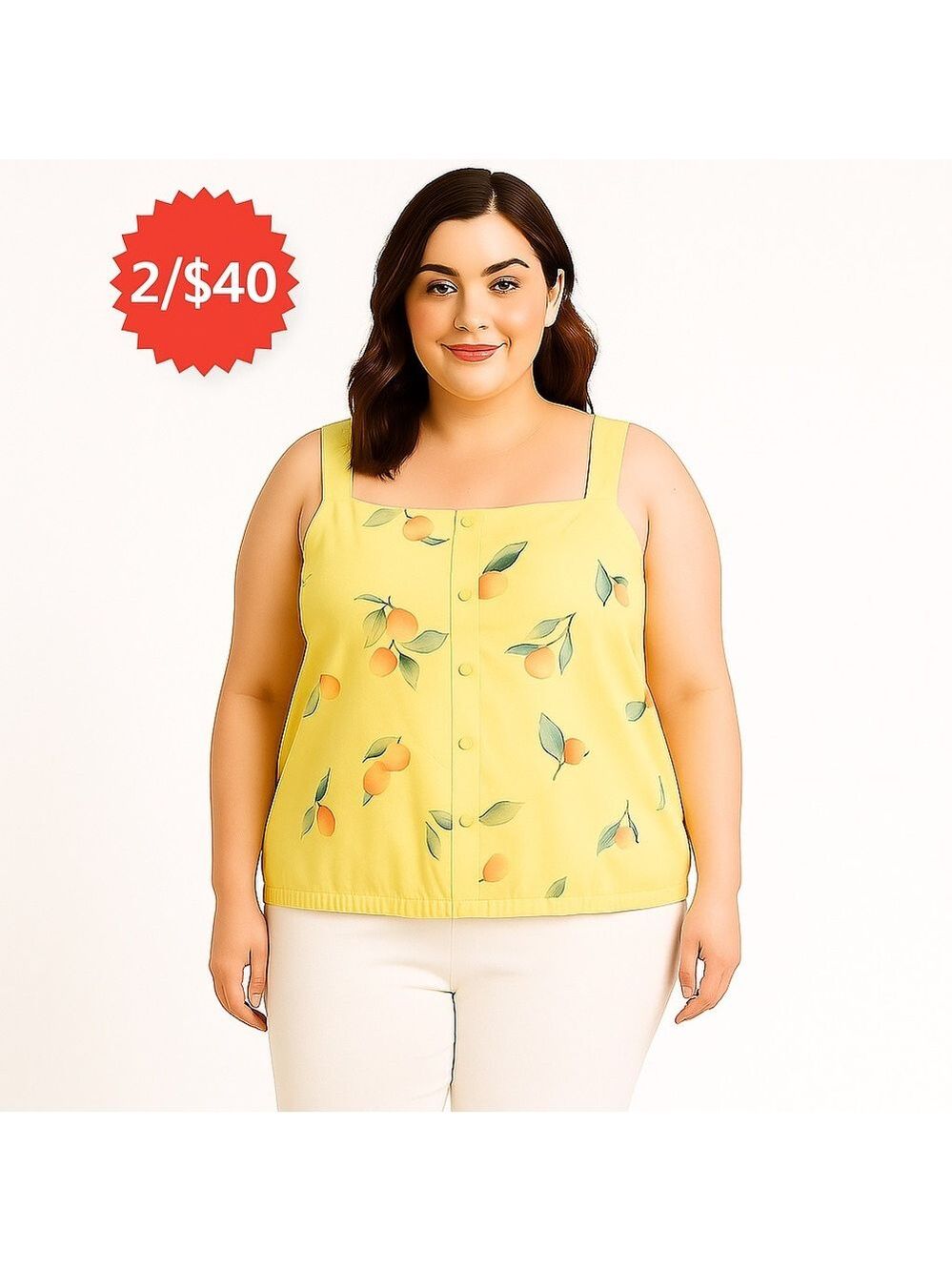 Reitmans Boxy cotton linen top summer tank top yellow floral green plus 3X